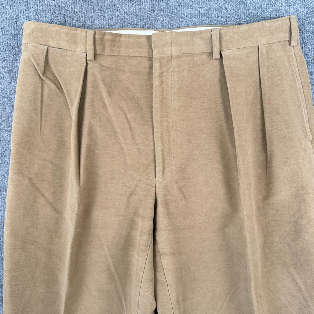 VTG Polo Ralph Lauren Pants Mens 40x36 Brown Pleated Chamois Chino Made in USA